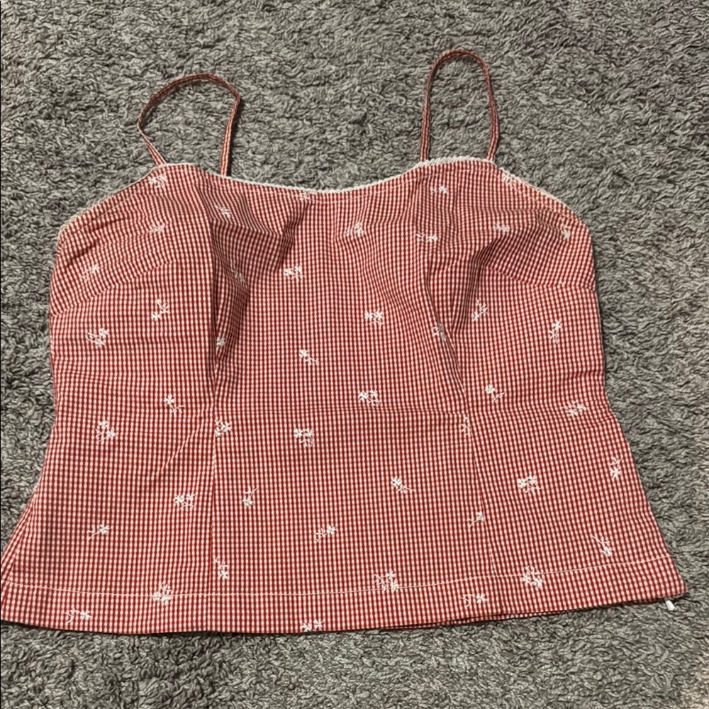 Ann Taylor LOFT Red Gingham Women's Top, size 4 EEUC